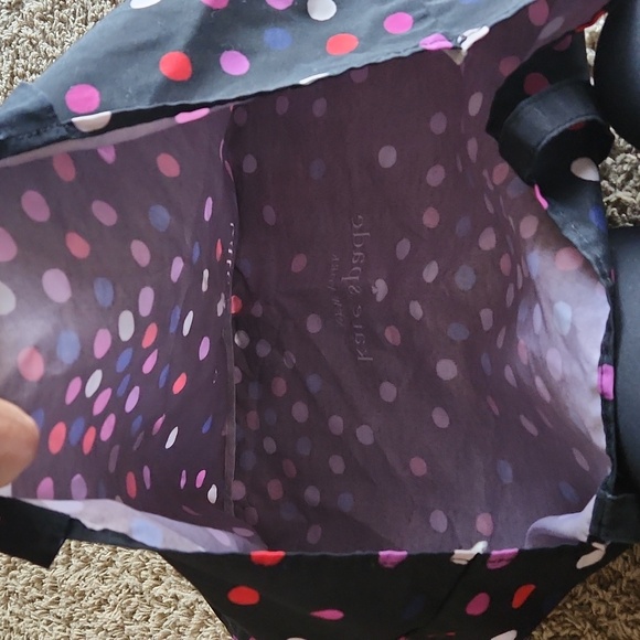 Kate Spade black with multi-colored polka dots large fabric shopping tote bag - Picture 4 of 9